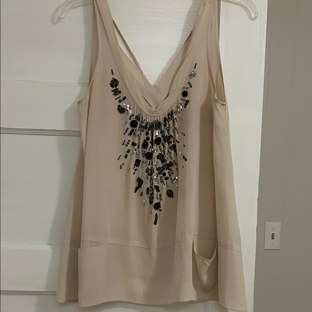 Rebecca Taylor Cream Sleeveless Blouse with Black Accents